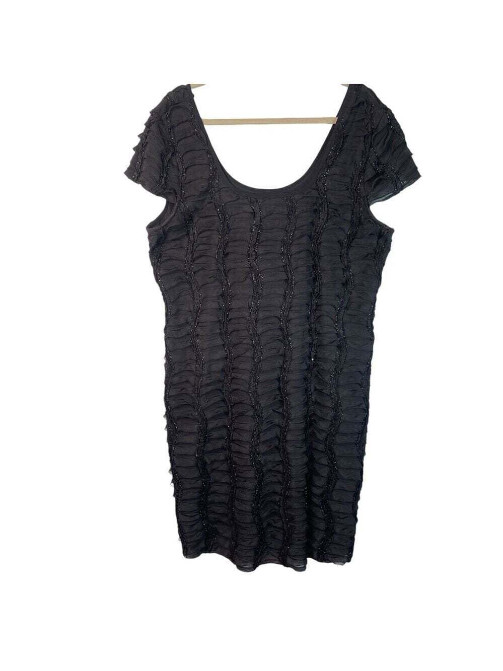 Michel Antoni Womens Plus Sized Black Dress Size 2X Cap Sleeve Sparkle Sheer